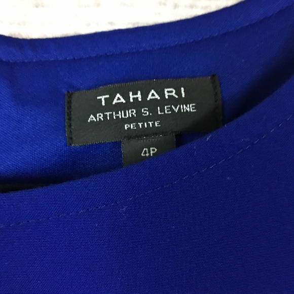Tahari Sheath Dress Pockets Blue Gold Zipper 4P - Picture 2 of 6